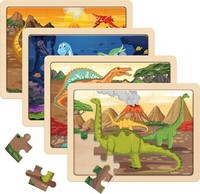 Dinosaurier Puzzle Ab 3 4 5 6 Jahre, 4X24 Teilen Kinder Dino Holzpuzzle