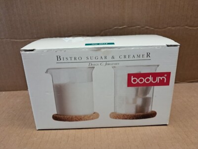 Bodum Sugar and Creamer Bistro Set Tempered Glass with Natural Cork Coaster 4012