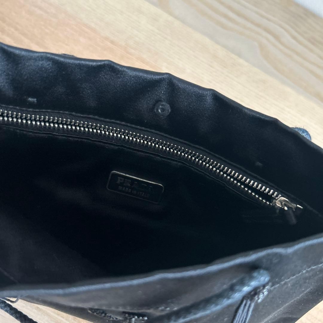 PRADA Vintage Satin Silk Party Clutch Bag Black 22.5x12.5cm Rare