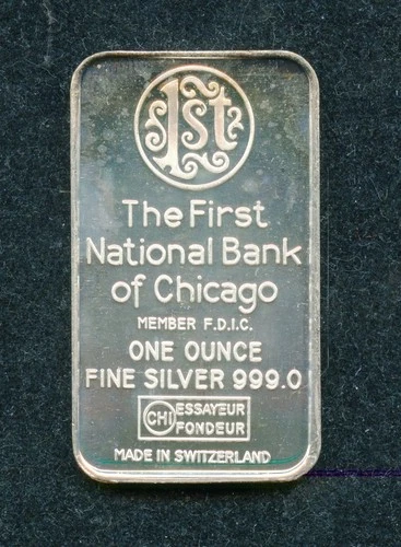 The First National Bank of Chicago Buckingham Fountain 1 OZ .999 Silver Bar