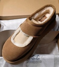 Womens UGG Bea Mary Jane Chestnut Suede Sheepskin Lined Platform Slipper sz 9.0