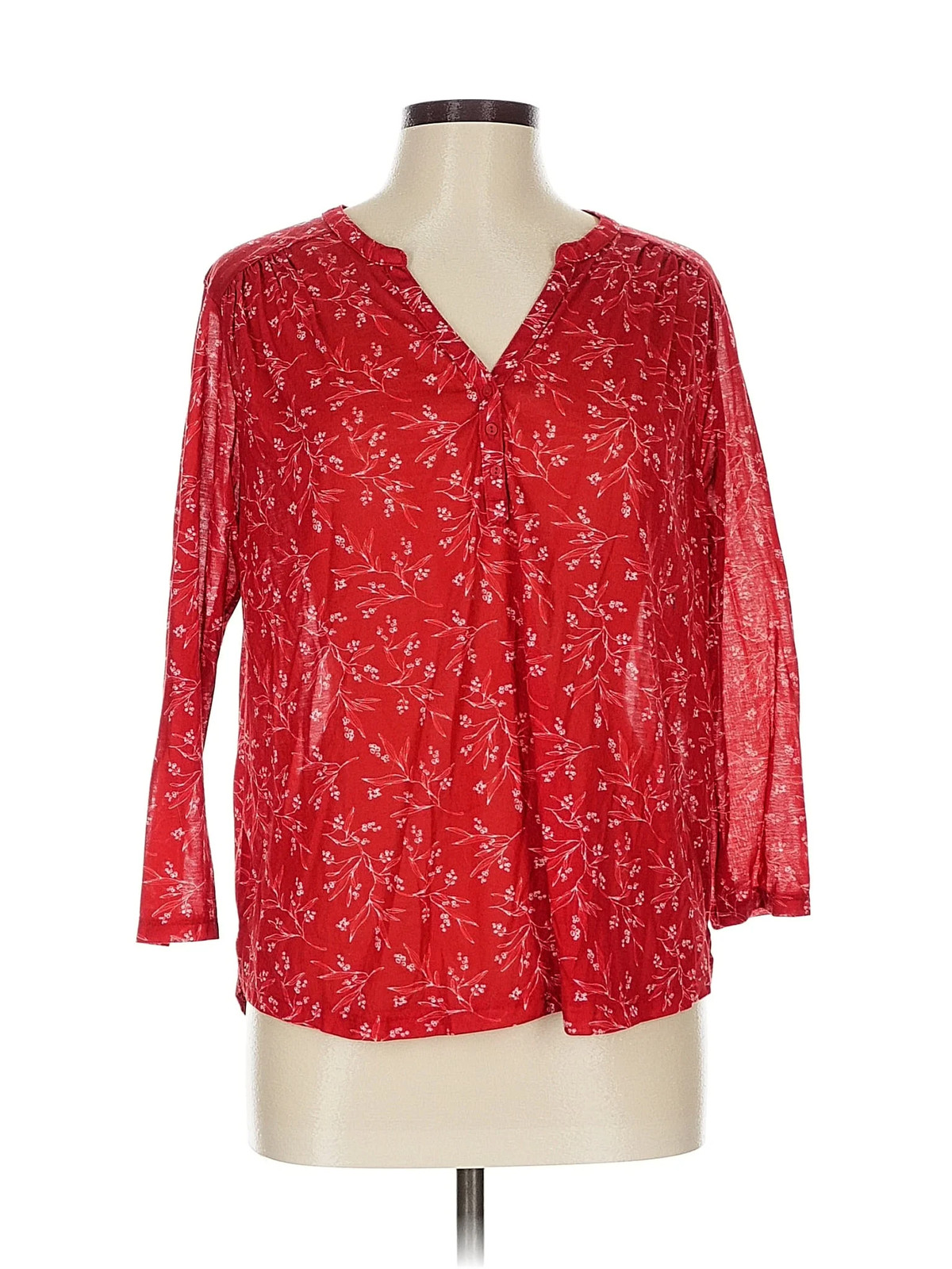 H&M Women Red 3/4 Sleeve T-Shirt L