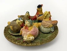 Vintage Mini Tea Set Rooster Hen Chicks Resin 10 Pc Picnic Farm - Complete W/box