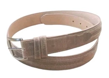 JRC& Sons Goat Leather Belt Men 42 Brown Corded Stitched Brushed Silver Buckle 