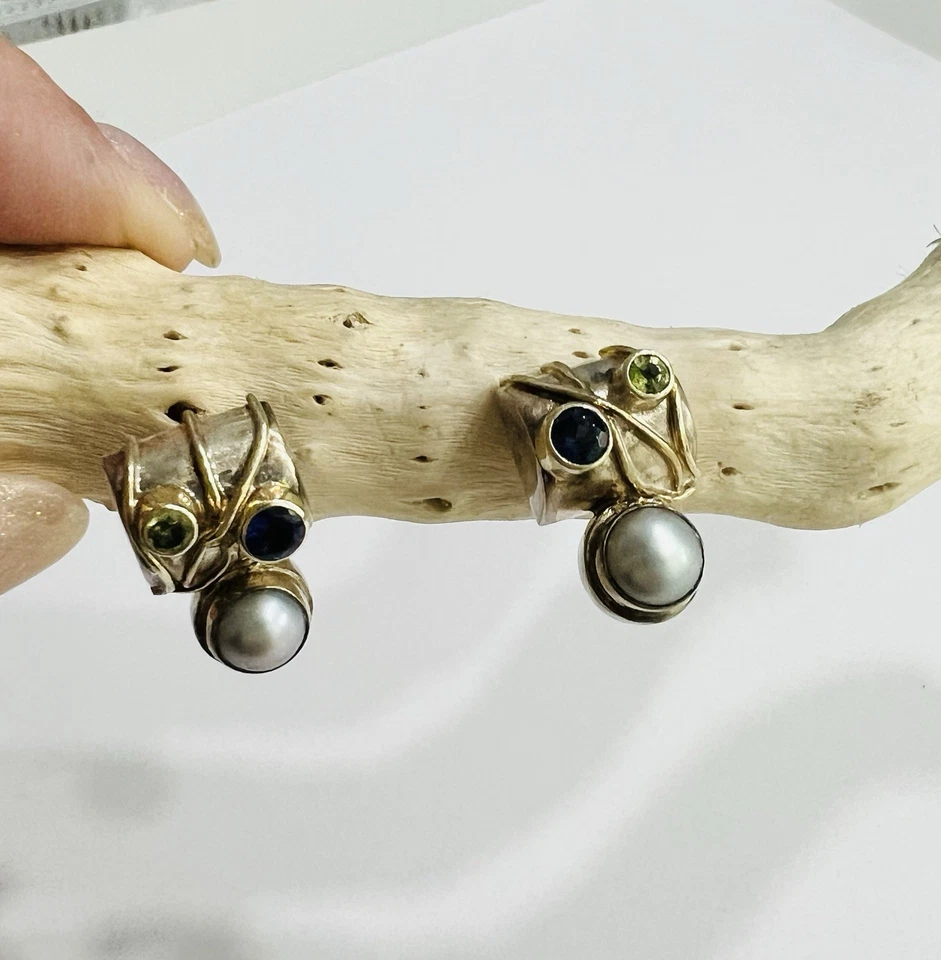 Michou Sterling Silver  And Gold Vermeil  Earrings With Peridot And Garnet - Image 2 of 2