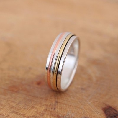 925 Sterlingsilber Messing Kupfer dreifarbig Spinnen Sorgen Band Ring 7 mm Daumen