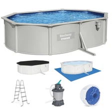 Bestway Hydrium 16’5” x 12’ x 48” Steel Wall Oval Above Ground Swimming Pool Set