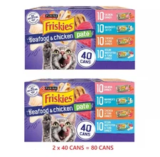 2 Box Purina Friskies Pate, Soft Seafood&Chicken , Wet Cat Food, 5.5oz, 40 Pack
