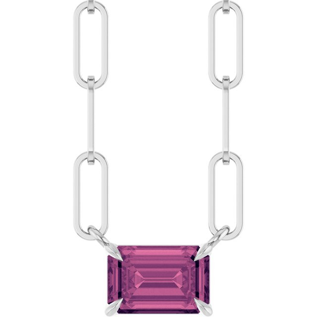 "Sterling Silver 6x4 mm Natural Pink Tourmaline Solitaire 18\" Necklace"