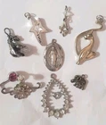 Vintage Jewelry Pendant Charm Lot Of 10 MOST Sterling Silver Incl.Belly Ring