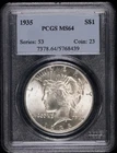 :1935-P 1$ SILVER PEACE DOLLAR BLAST-WHITE PCGS NEAR-GEM-BU MS-64 HIGHEST-GRADES