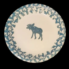 1) Folk Craft Moose Country Sponge Paint 8 Inch Salad Plate Green by Tienshan