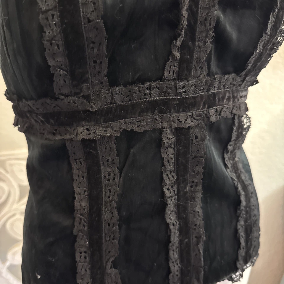 Y2K Nanette Lepore 紧身胸衣上衣女式天鹅绒花边紧身仙女 Milkmaid 尺码 6 — 第 2/4 张图片