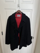 Men s Black Wool Peacoat with Red Satin Lining Double Breasted 42 Chest