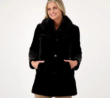 NEW Dennis Basso 2X Faux Fur Relaxed Fit Coat in Black QVC 3405