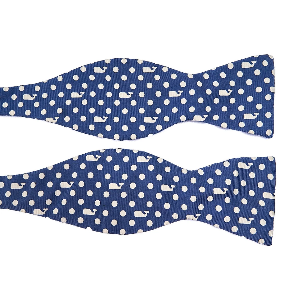 Vineyard Vines 真丝领结海军蓝白鲸圆点可调节自绑美国 — 第 4/4 张图片