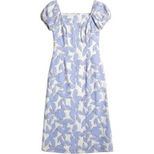 A New Day Blue and Cream Cottagecore Leaf Print Midi Dress Bohemian