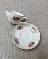 Vintage Miniature Demitasse Cup Saucer Set W Hand Painted Roses  Forget Me Nots