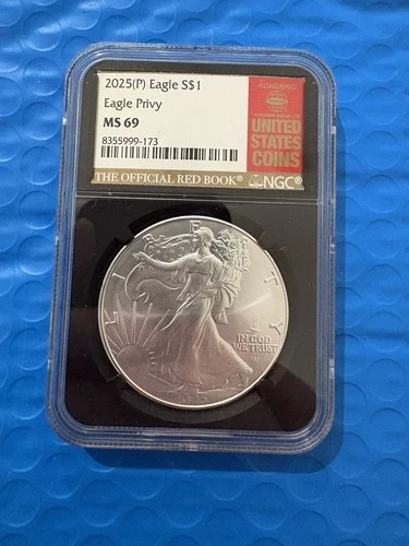 2025 (P) American Silver Eagle NGC MS69 w/ EAGLE PRIVY Red Book Official Label