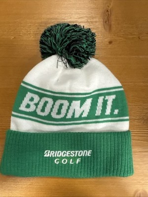 NEW Bridgestone Knit Boom It White/green Pom Pom Winter Beanie Golf Hat/Cap