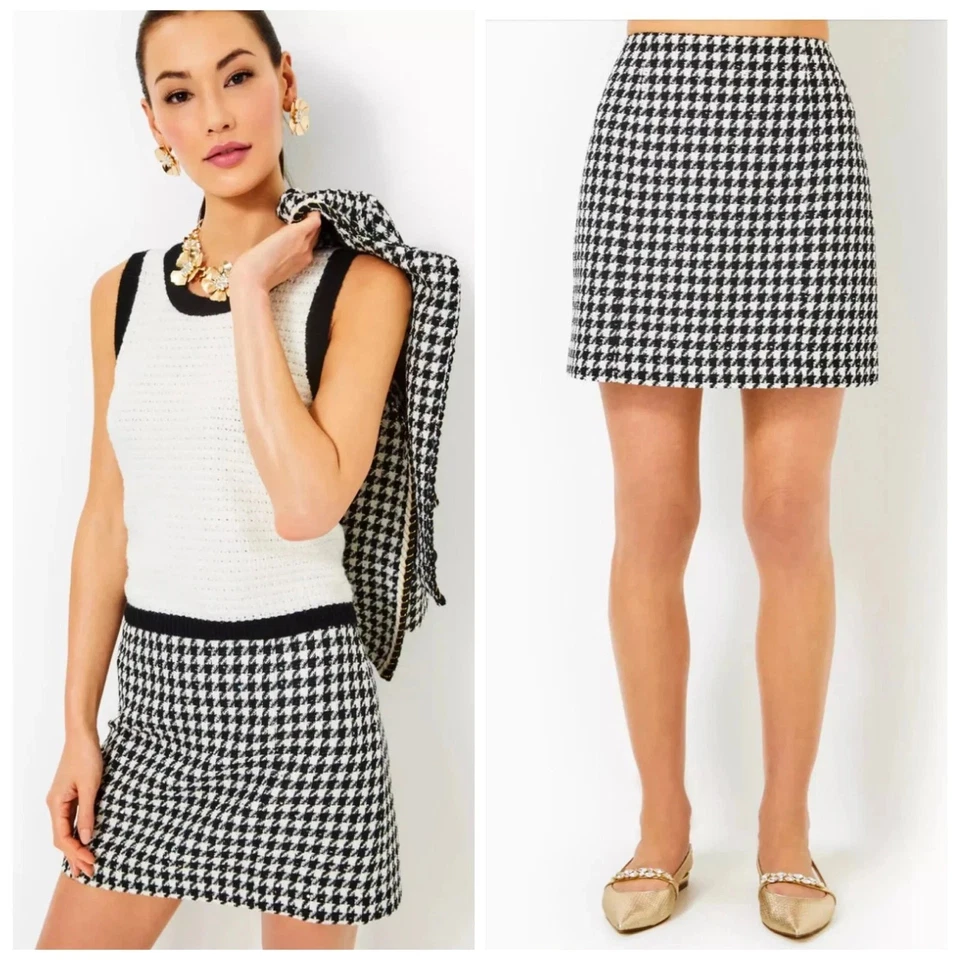 Minifalda Lilly Pulitzer Kels negra pata de gallo lentejuelas Boucle nueva con etiquetas talla 2 $138 Foto 2 de 4