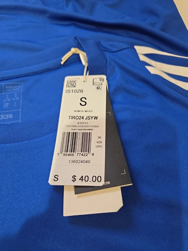 Camiseta de fútbol Adidas para mujer Tiro 24 AEROREADY equipo pequeño azul real blanca nueva con etiquetas Foto 4 de 4