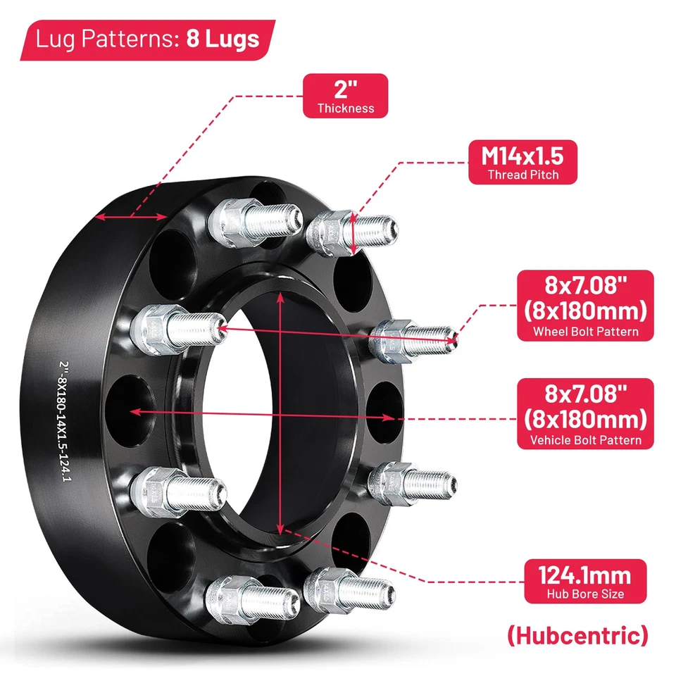 2" Wheel Spacers Hubcentric 8X180 For GMC Chevy Sierra 2500 HD Silverado 3500 HD - Image 2 of 4