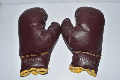 WILSON H1182 LEATHER LACE UP BROWN BOXING GLOVES -VTG 50'S 60'S?   (PXO78)