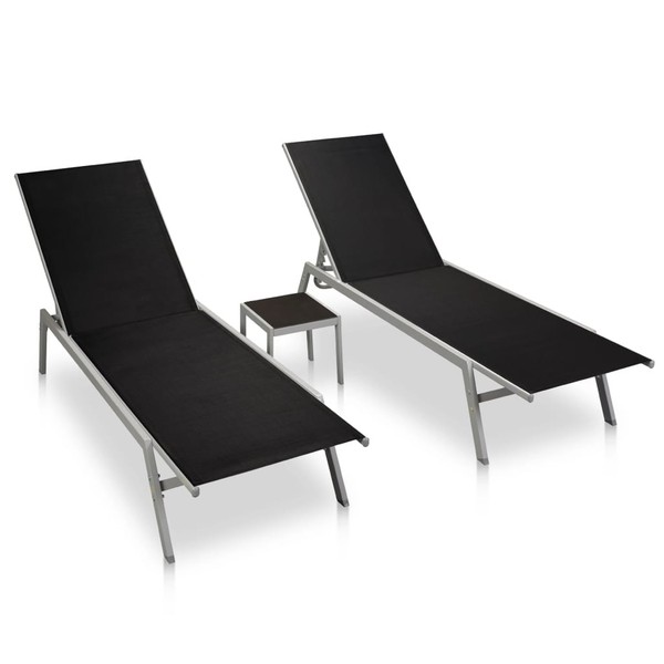 Sonnenliegen 2 Stk. Mit Tisch Stahl Und Textilene Schwarz-image