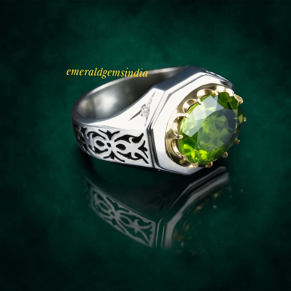 Anillo de peridoto genuino para hombre anillo de plata de ley 925 anillo hecho a mano regalo para hombre Foto 4 de 4