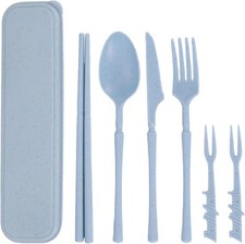 Eco-Friendly BPA Tableware Picnic Flatware for Kids Adults or Daily Use (Bl