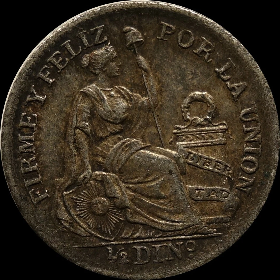 Peru 1912 1/2 dinero antique small silver world coin with liberty llama toned - Image 3 of 4