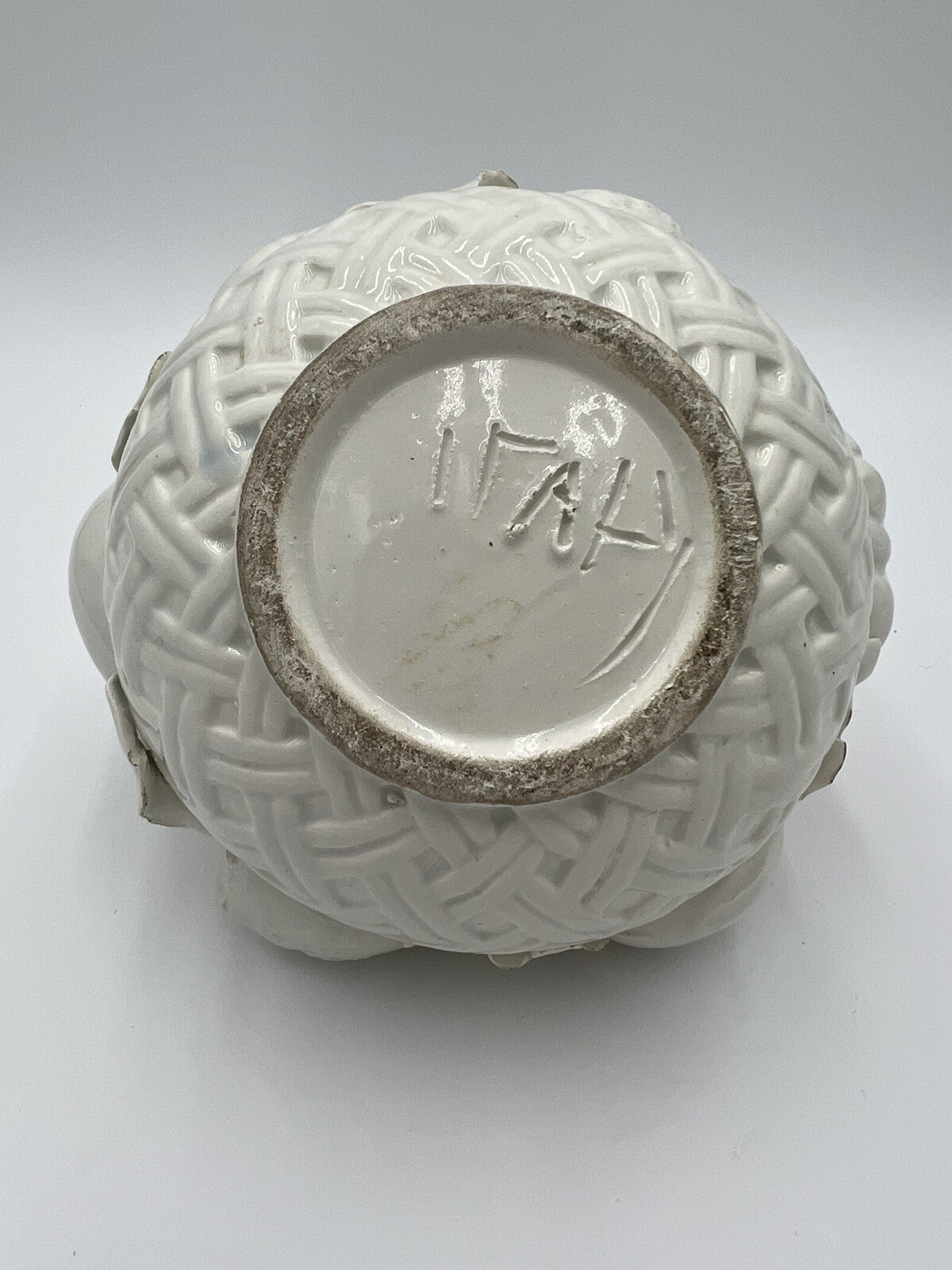 Blanc de Chine Creamware White Glaze Fruit Topiary Basket Weave Made in