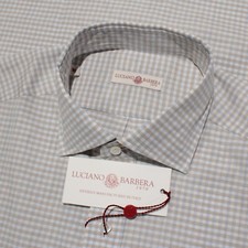 Luciano Barbera NWT Casual Button Down Shirt Sz M in Brown / White / Blue Check