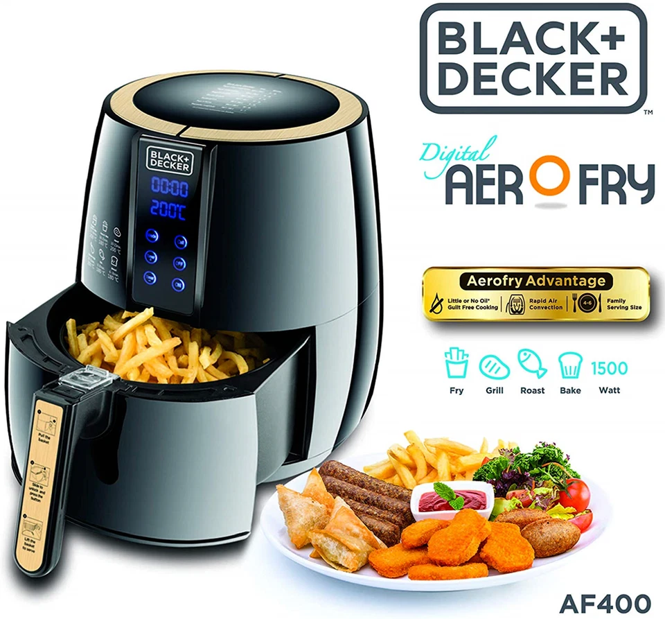 Black+Decker AF400 Digital Aerofry Air Fryer 220 Volt 220v European Plug Cord - Image 3 of 4