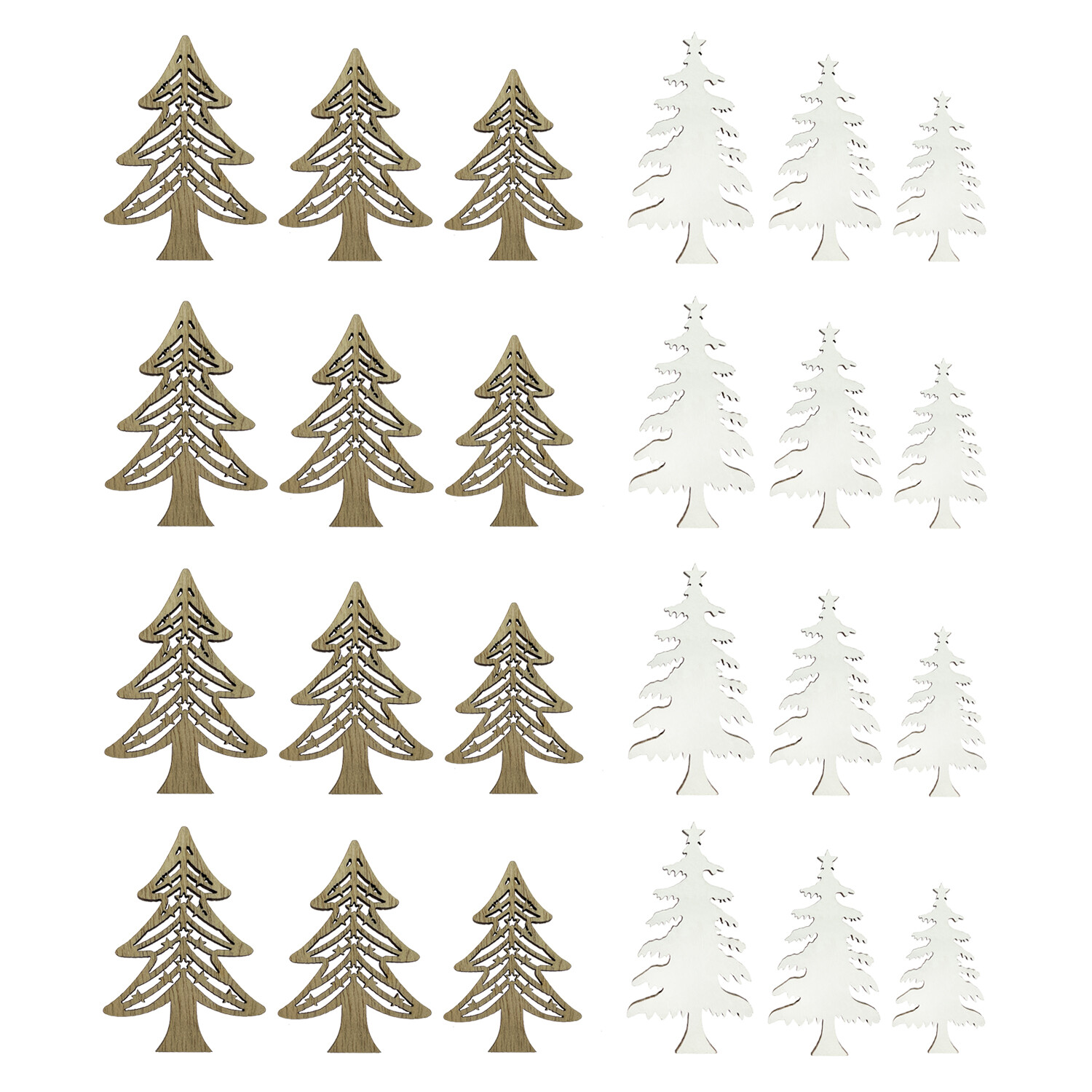 24er Set Tannenbäume aus Holz als Tisch Streu Deko für Weihnachten Advent DIY