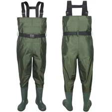 Nylon PVC Fishing Chest Waders Breathable Waterproof W/ Wading Boots Army Green
