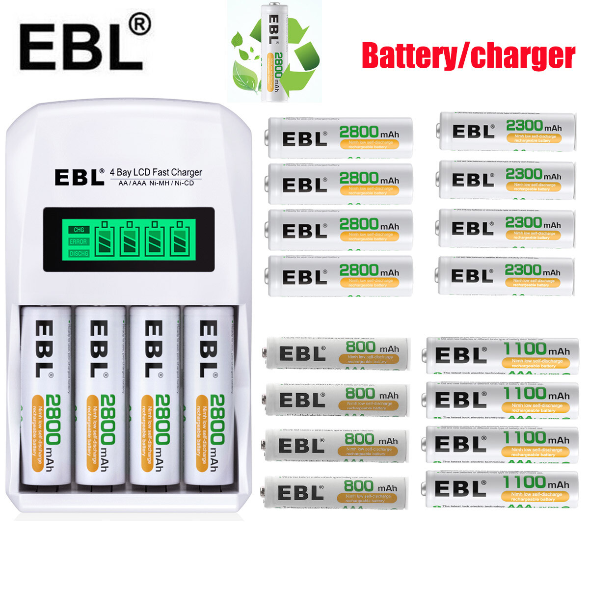 EBL 800/1100/2300/2800mAh AA AAA NIMH Rechargeable Batteries / LCD