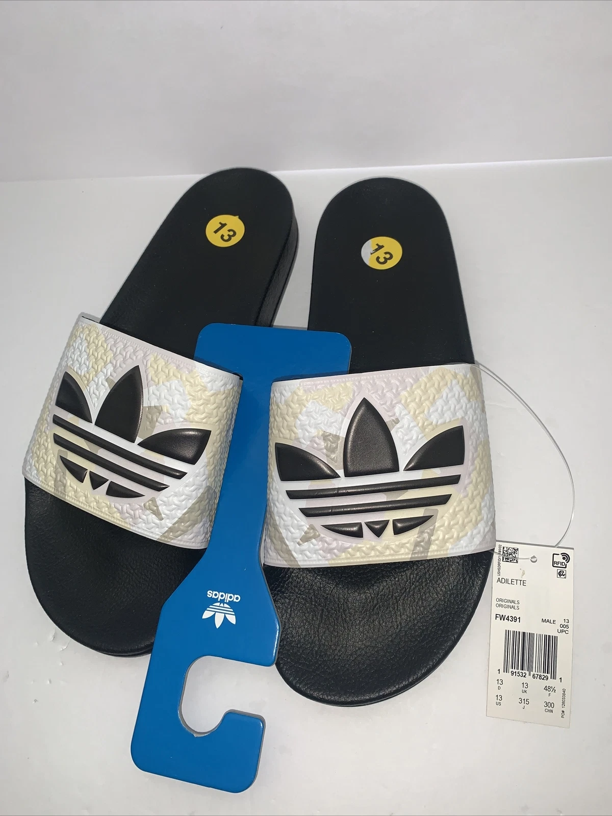 Adidas Adilette Slides uomo taglia 13 stampa mimetica nera sabbia FW4391 Made in Italy