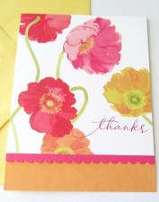 Unused Blank Thank You Card Hallmark Flowers Pink Red Orange Yellow