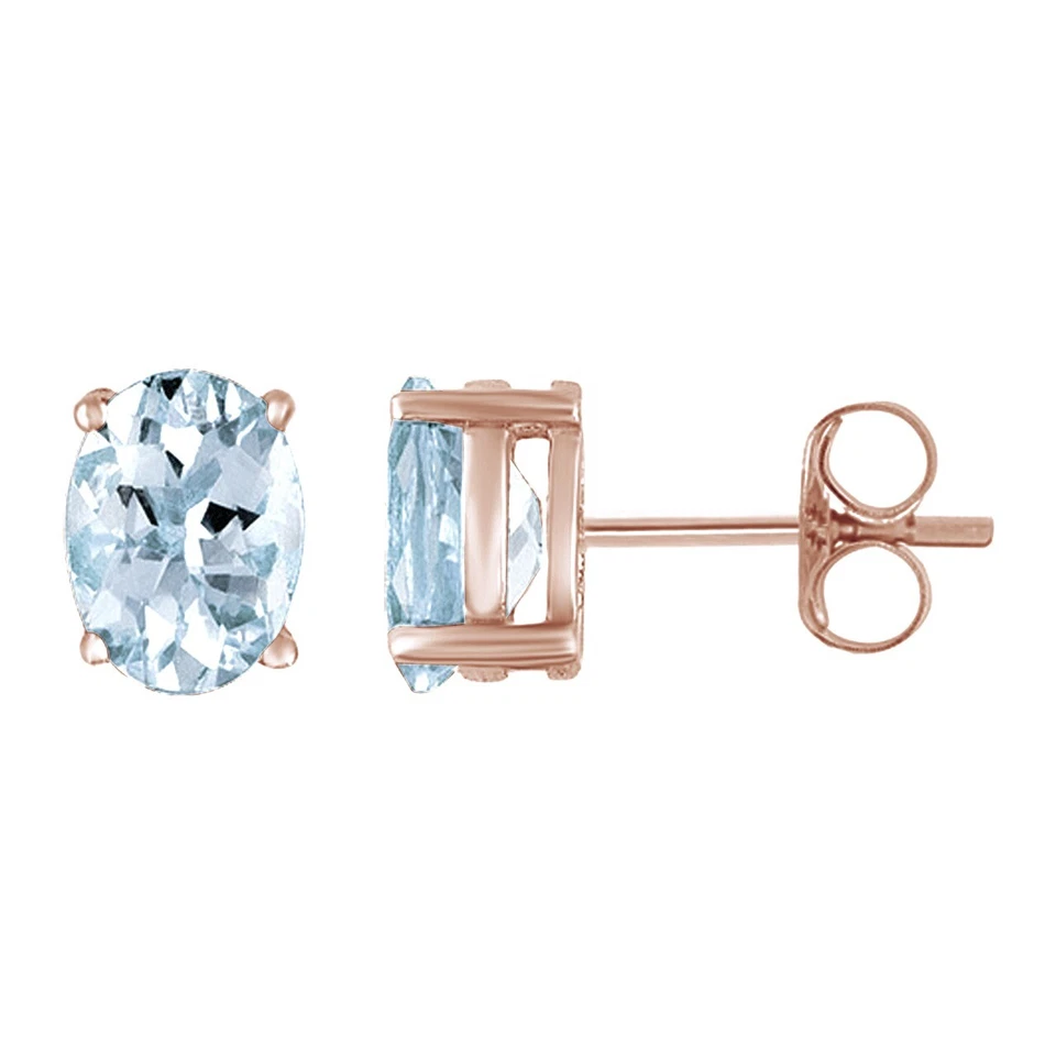 10K Solid Rose Gold Oval Cut Blue Topaz Stud Earrings 6x8mm 2.04ct - Image 3 of 4