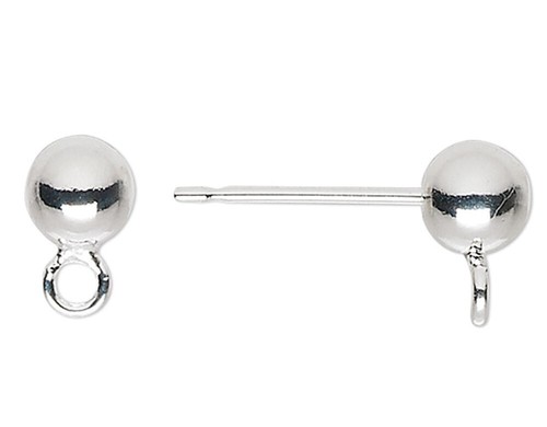 Versilberte Messing Ohrstecker mit geschlossener Schlaufe & 4 mm Kugel Ohrring Pfosten - Bild 3 von 4