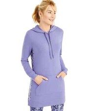 Ideology Printed-Panel Long Hoodie Color: MED PURPLE Size: XL