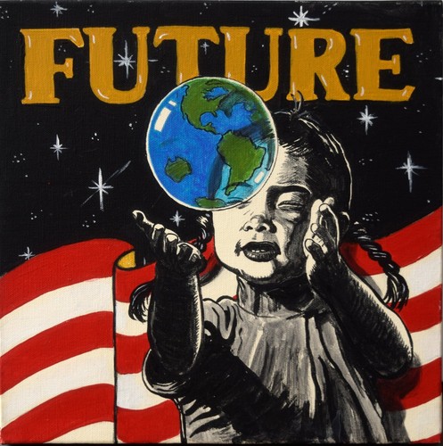 ORIGINAL BARACK OBAMA PORTRAIT 2 Panel Diptych Painting FUTURE IS OURS - Picture 3 of 6