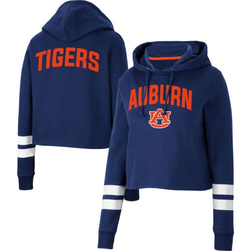 Auburn Tigers Women's Colosseum Throwback Stripe Cropped Pullover Hoodie Large