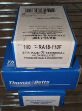 100 Thomas & Betts Sta-Kon Ring Terminal Connector Nylon RA18-110F 22-18 AWG