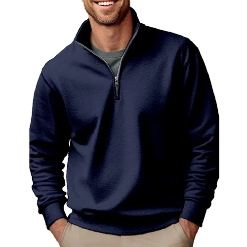 Herren lässig Baggy einfarbig Stehkragen T-Shirt Fleece 1/4 Reißverschluss Sweatshirt Tops - Bild 2 von 33