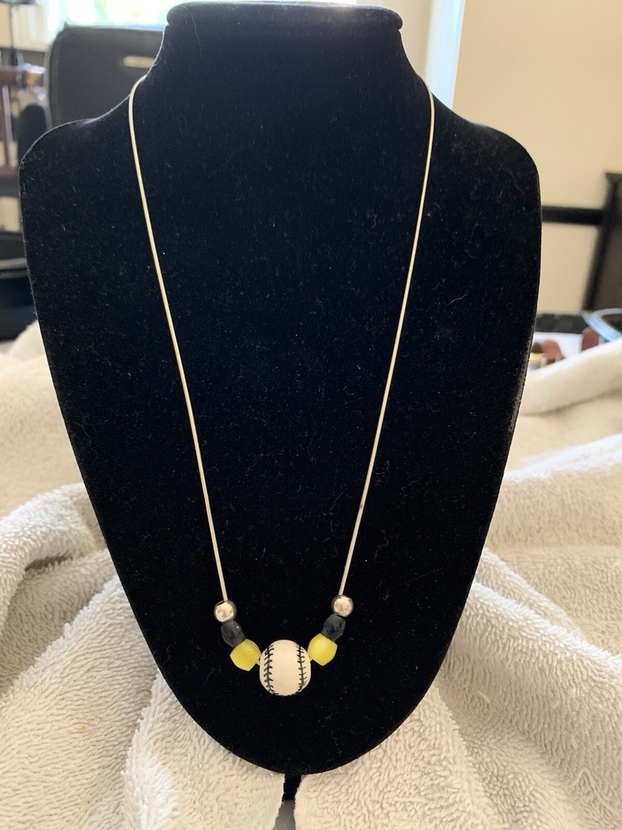 Baseball Ceramic Bead On Sterling Silver 925 Snake Chain Little