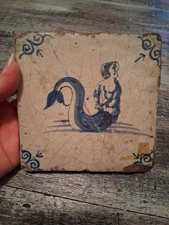 Vintage 17th Century Dutch Tile Mermaid 🧜 