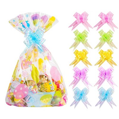 40 Pack Easter Cellophane Gift Bags with Pull Bows for Basket Wrapping